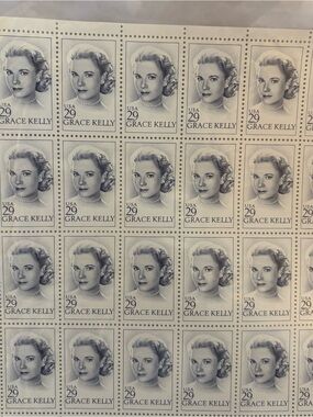 Vintage USA 29¢ Grace Kelly Commemorative Stamp Sheet - Blue Gray Full Sheet